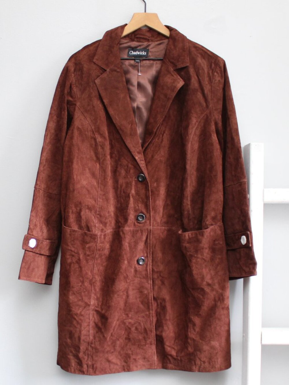 Chadwicks Chestnut Brown Genuine Suede Leather Trench Coat Women's Size 18W NWT - Picture 1 of 5